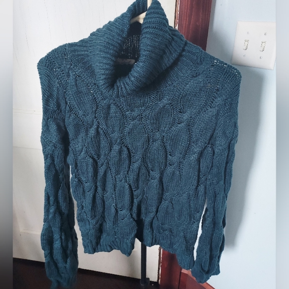 Teal/green Hippie Rose Cowl Neck Sweater